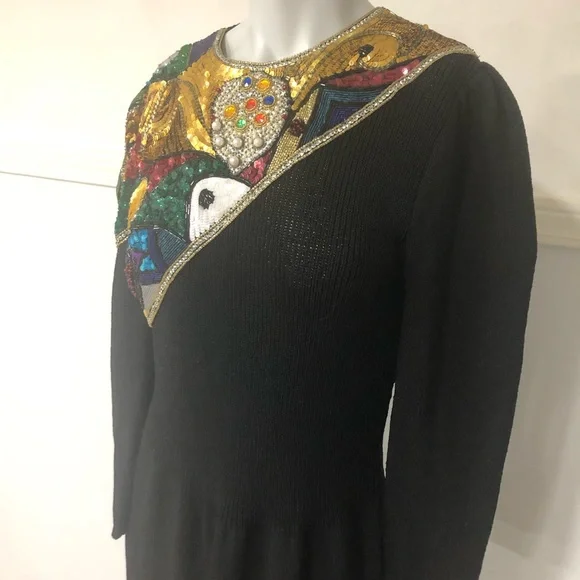 80s Saks Fifth Avenue Pat Sandler for Wellmore Sequin Beaded Dress M - Picture 14 of 16